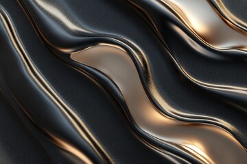 Poster - Smooth golden waves intertwine on a dark backdrop, showcasing reflective textures that create depth and movement. This design offers ample space for text overlay and visual creativity