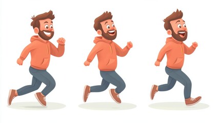 Funny cartoon man running vector flat style illustration isolated on white, cute and positive small guy drawing or icon.