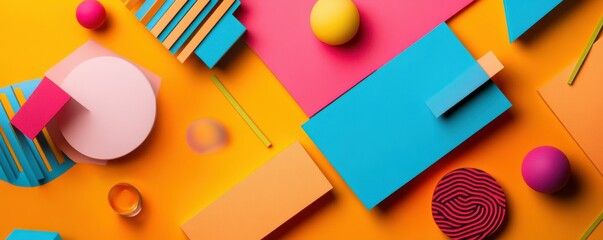Poster - Colorful geometric shapes on vibrant background with diverse patterns and textures