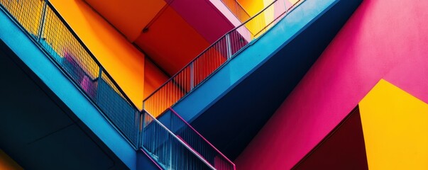 Poster - Vibrant geometric architecture with bold colors and diagonal lines