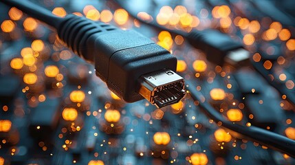 Poster - Black Cable Connector Against Sparkling Background