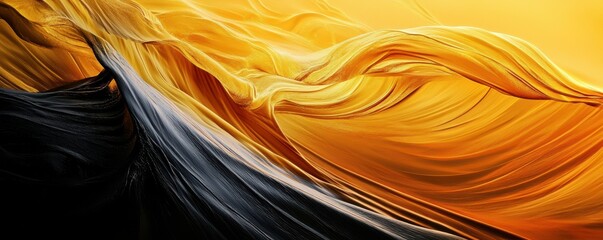 Poster - Abstract waves of golden and black fabric flowing in fluid motion
