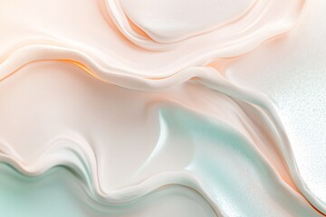 Poster - Fluid motion showcases a smooth liquid flow effect with glowing vein-like textures in harmonious green and blue tones. The soft pastel gradient background provides an ideal canvas for text overlay