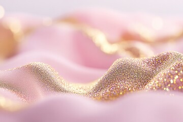 Poster - A soft background of pink and white showcases floating gold glitter particles, enhancing the luxurious feel. The ample negative space invites creative text overlay in a magical ambiance