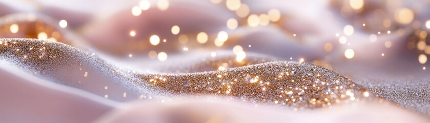 Poster - This soft background features floating gold glitter particles against a smooth pink-to-white gradient