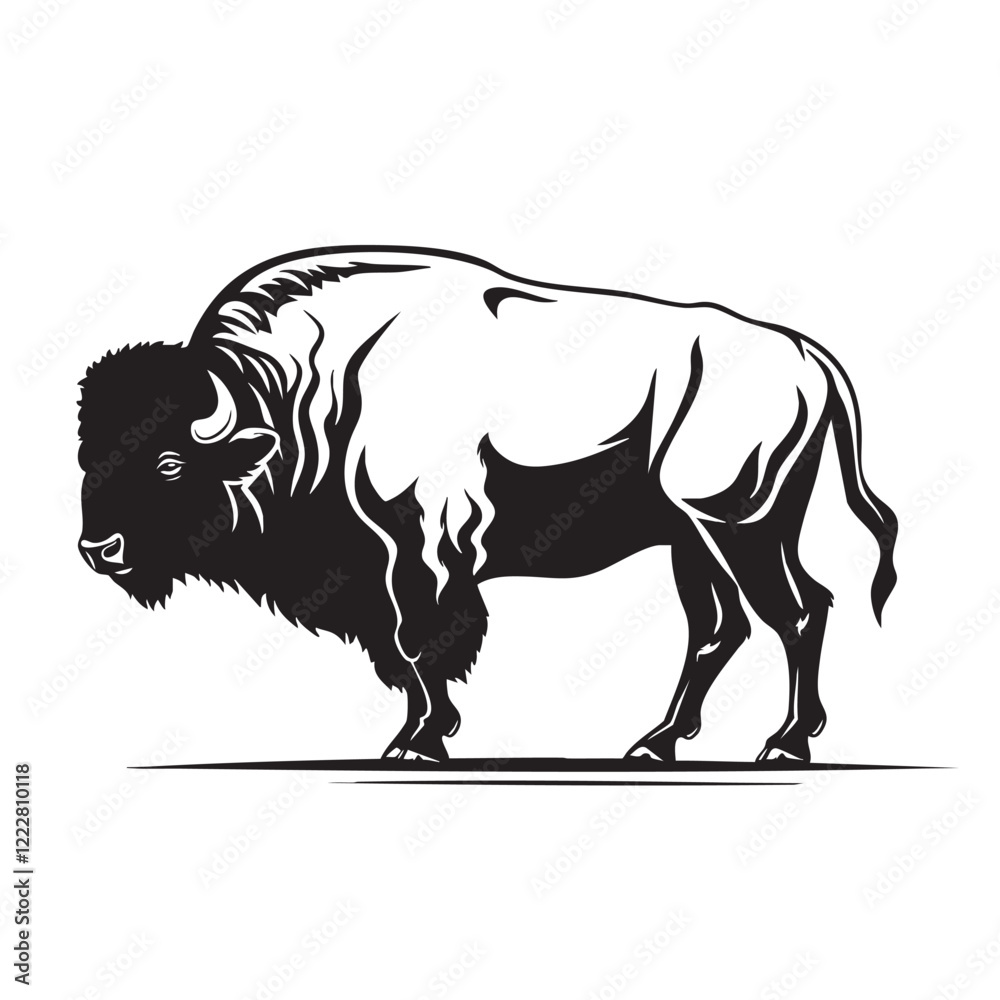Vector of american bison in black and white silhouette style, Side view ...