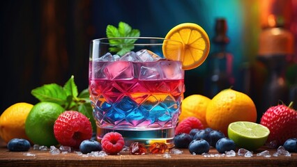 A vibrant arrangement of refreshing drinks against a dark background.