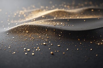 Poster - Gold particles float gracefully against a dark gradient backdrop, creating a magical shimmering atmosphere. The soft texture invites a tranquil and elegant ambiance, perfect for overlays