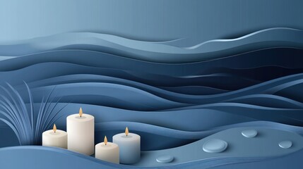 Wall Mural - a serene scene of layered waves with candles, conveying tranquility and relaxation.