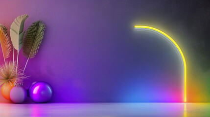 Wall Mural - Purple wall with a yellow light on it. Minimalistic background.