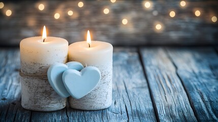 Canvas Print - heart shaped candle on wooden background