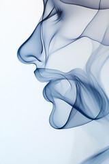 Poster - Abstract smoke in the form of a face silhouette in blue tones on a white background