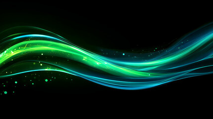Fototapete - Vibrant Green and Blue Neon Lines Create Dynamic Wave Motion