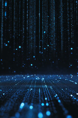 Poster - Abstract blue glowing lines and dots with digital effect on dark background. Business background