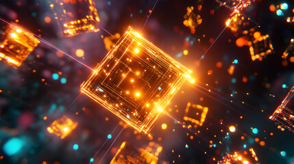 Poster - Neon Cube Visualizations Representing Blockchain Data Flow in VR