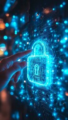 Wall Mural - Cybersecurity Concept Illuminated Padlock, Technology Protection. Stock Photo, High Resolution.