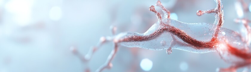 Poster - Abstract veins resembling human blood vessels branch out in vibrant red and blue. The soft white gradient background enhances the glowing effect, creating a clean and professional look