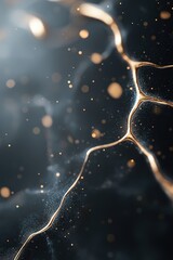 Poster - Intricate golden veins flow and branch in an abstract manner, glowing softly against a gradient backdrop. Subtle light particles create an elegant, luxurious setting with ample negative space