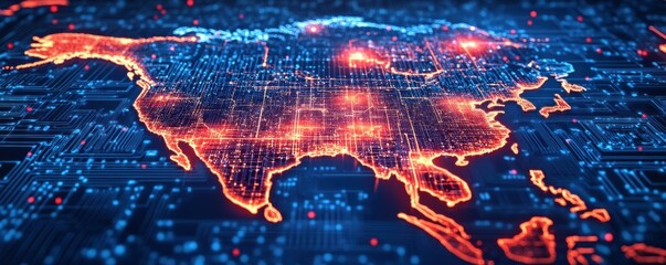 Poster - Glowing digital map of asia with circuit network and technology connections