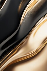 Poster - An abstract display of rippling gold liquid boasts reflective textures and glowing highlights against a black-to-gold gradient backdrop, providing a mesmerizing visual experience
