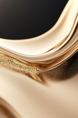 Poster - Gold liquid ripples gently with reflective textures, glowing highlights illuminating its curves against a black-to-gold gradient background, inviting an engaging visual experience