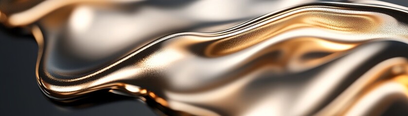 Poster - Captivating ripples of gold liquid flow smoothly with reflective textures, highlighted by glowing accents. The black-to-gold gradient background enhances the composition's allure and elegance