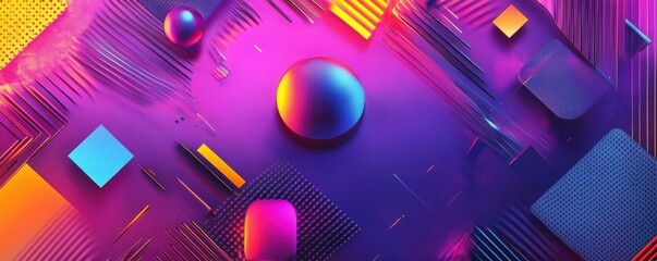 Poster - Vibrant abstract geometric shapes with neon colors and dynamic patterns