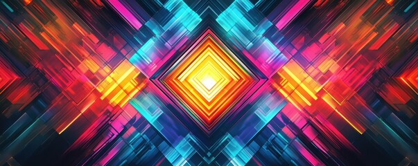Poster - Vibrant geometric abstract art with neon colorful shapes and dynamic pattern