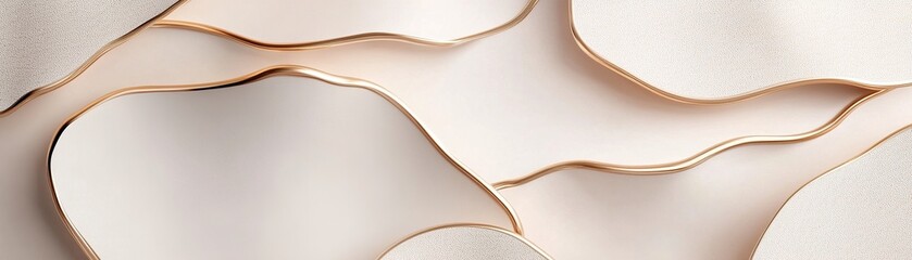 Poster - Layered golden cutouts create a modern abstract design, showcasing delicate shapes that reveal soft shadows and glowing edges. This composition offers space for text overlays and adds elegance