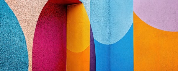 Poster - Vibrant geometric wall with bold colorful arches and shapes