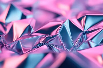 Poster - The close-up view reveals a textured metallic surface, sharply detailed and illuminated with glowing neon pink and cyan. Dramatic reflections enhance its visual impact against a dark backdrop