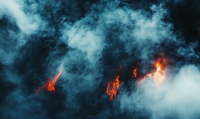 Wall Mural - lava field with smoke and fire, symbolizing energy and power