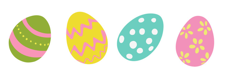 Aufkleber - Set of bird eggs silhouette decorated with color pattern isolated on white. Abstract beautiful, patterned bird eggs for Easter Day or spring holiday decoration. Vector stock illustration.