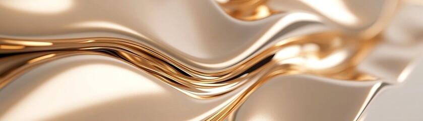 Poster - Golden waves undulate with a luxurious, smooth texture, enhanced by warm highlights against a gradient backdrop transitioning from gold to black, perfect for branding and visual impact