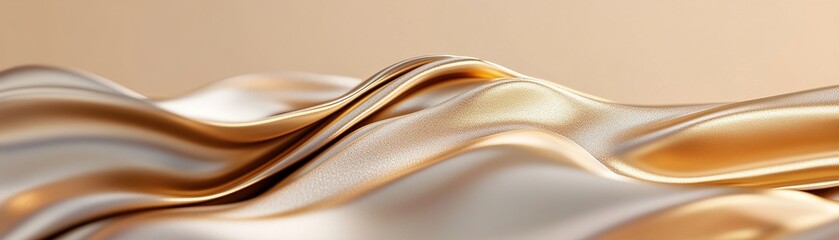 Poster - Layers of gold create flowing waves with reflective textures under warm lighting. The gradient background transitions from gold to black, offering ample space for branding