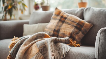 Canvas Print - Inviting living room with soft textures and light