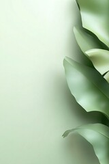 Poster - Oversized banana leaves in vivid green hues create a bold, lush visual against a soft gradient background transitioning from green to beige, offering ample clean space ideal for text overlays