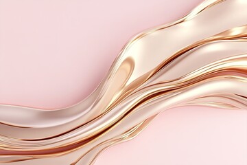Poster - Smooth golden waves flow gently across a pastel pink gradient backdrop, creating a modern and luxurious design. This ultra-HD visual allows for creative text integration