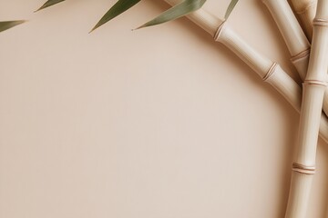 Poster - Stylized bamboo stalks create an arching frame, offering a central blank area for branding or product display, set against a calming beige background illuminated by natural light