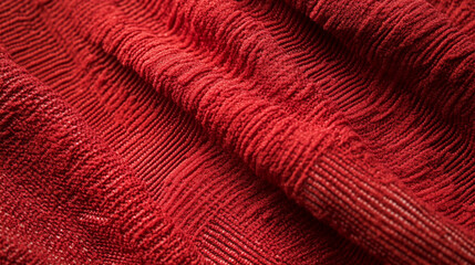 Poster - Red Textured Fabric Close Up Detailed Shot High Resolution Rich Crimson Textile Background Pattern  