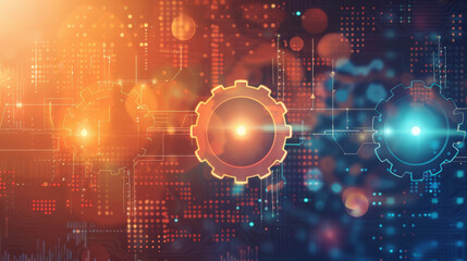 Poster - abstract digital background with gears and technology elements, symbolizing innovation and automatio