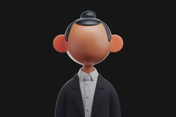 Poster - A faceless 3D cartoon man in a suit, minimalist design, dark background.