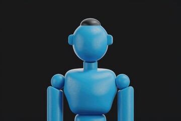Poster - A minimalist 3D rendering of a blue humanoid figure with a black head, standing against a dark background.
