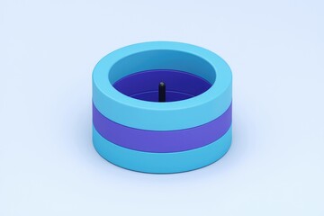 Poster - A 3D render of a layered cylinder, light blue and purple, with a central black peg.