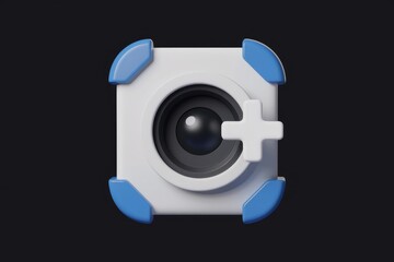 Poster - 3D render of a camera icon with a plus sign, symbolizing adding or creating new photos.