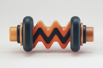Poster - Abstract 3D render of a stylized dumbbell with orange and black wavy design.
