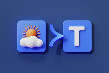 Poster - 3D illustration of weather icon transforming into a text 'T', symbolizing data conversion or weather forecasting.