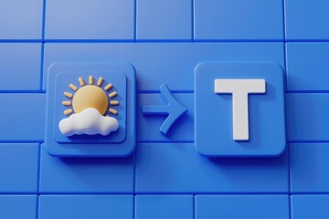 Poster - Sunny weather transitioning to letter T,  a simple 3D illustration.