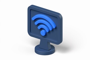 Poster - A 3D rendered isometric icon depicting a Wi-Fi signal on a dark blue stand.
