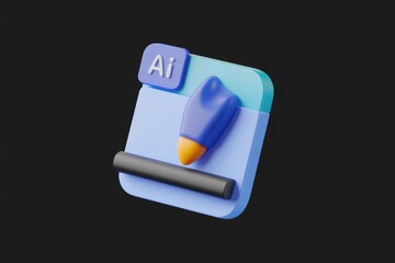 Poster - 3D rendering of an AI art generation app icon, showcasing a brush and AI logo.
